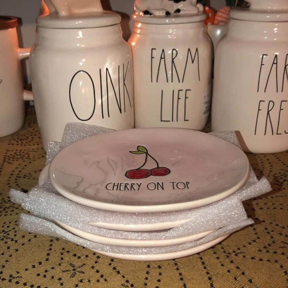 Rae Dunn CHERRY ON TOP 6” Dessert Plates Set of 4